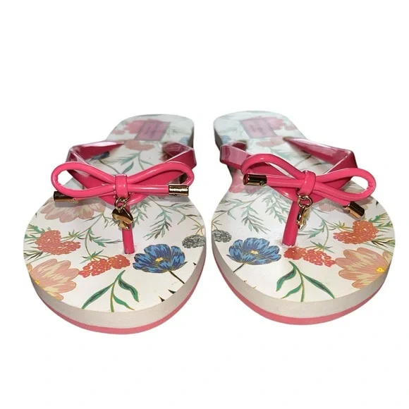 NWOT Kate Spade Pink Floral/Bow Women's Flip Flops Size 7-8 - Picture 4 of 6